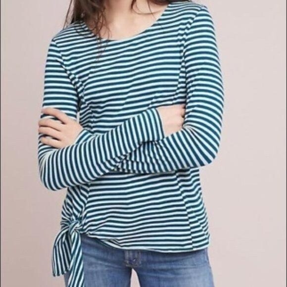 MOVING SALE Anthropologie t.la Striped Long Sleeve Tie Front Top Shirt Small - Picture 1 of 6